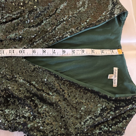 Charlotte Russe Emerald Sequin Dress Jr SzM Deep V Long Sleeve Mini Exposed Zip - Picture 6 of 14